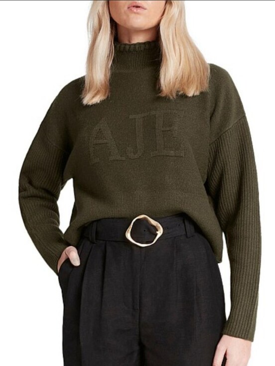 Aje Sweaters - Aje Rennie Logo Funnel Neck Knit Jumper sweater dark green small